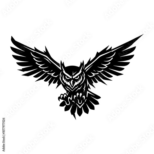 Aggressive Owl black and white vector silhouette Illustration.