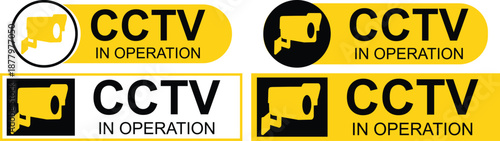 CCTV in operation warning labels and badges with surveillance camera symbols