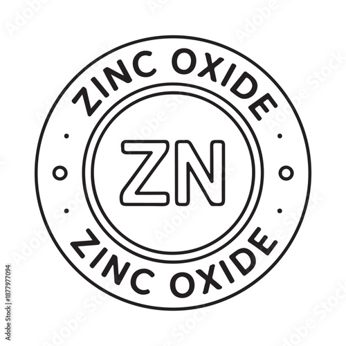 Simple circular badge displaying zinc oxide and its chemical symbol zn