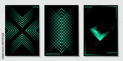 Modern gradient poster background vector set. Cover template with vibrant geometric shape in different. Modern Design for wall art, flyers, brochures, covers and web banners.