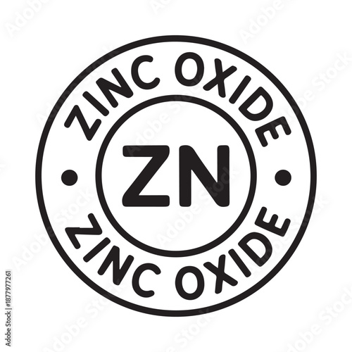 Circular zinc oxide emblem with chemical symbol zn in black and white
