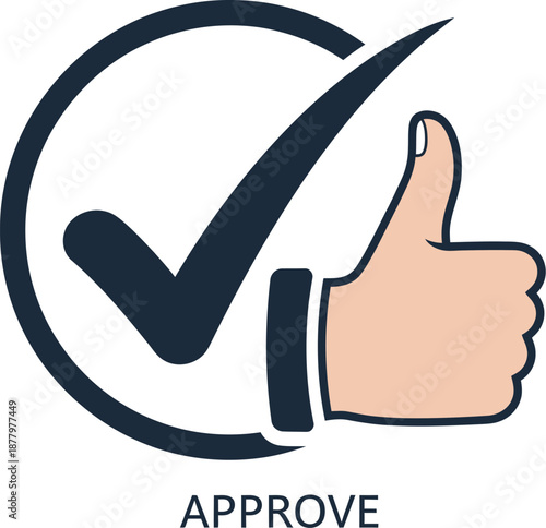 Hand giving thumbs up gesture with checkmark symbolizing approval and confirmation in a simple illustration style