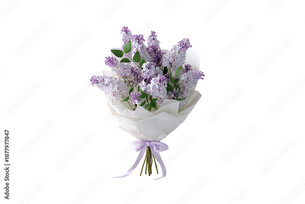 Naklejka premium Lilac bouquet with ribbon