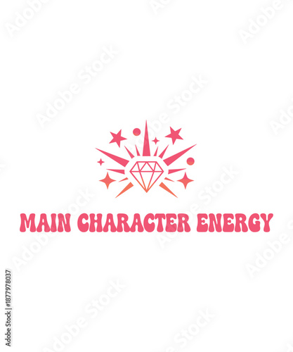Vibrant main character energy logo with diamond and stars