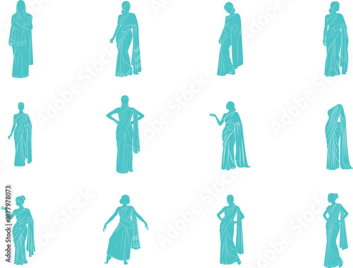 Silhouettes of Women in Sarees Traditional Indian Attire Collection