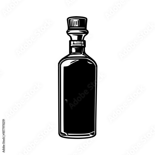 Black line art illustration of spice bottle reducer insert, accurate kitchen accessory design on white background for pantry organization
