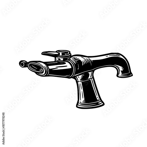 Black line art illustration of faucet mounting nut on clean white background – precise mechanical component design for plumbing projects