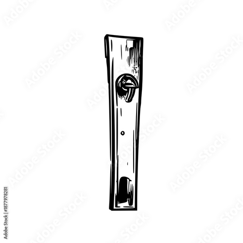 Detailed black line art of a door latch strike plate on a white background, showcasing intricate hardware design for architects and product mockups