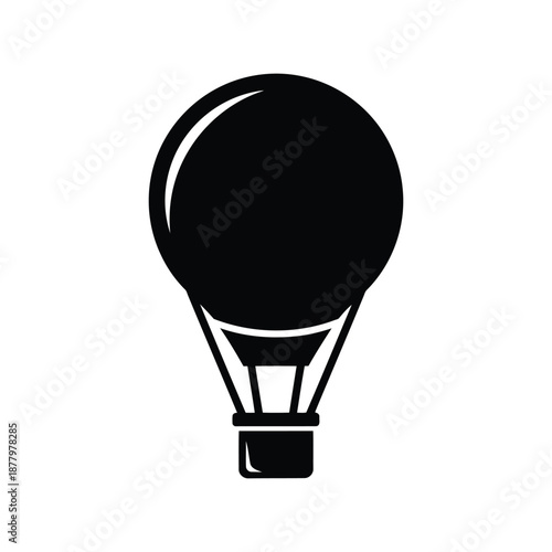 Hot air balloon silhouette vector isolated on white, simple black icon design