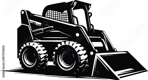 Compact skid steer loader heavy construction equipment vector illustration for industry and building projects isolated on white background
