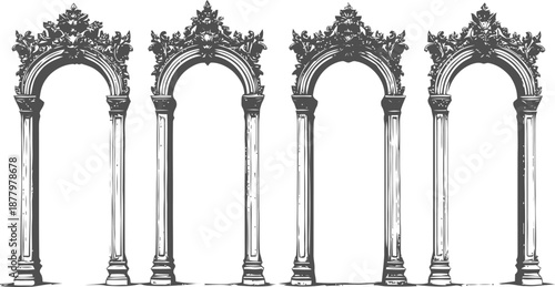 decorative vintage architectural arches with ornate columns and intricate floral designs