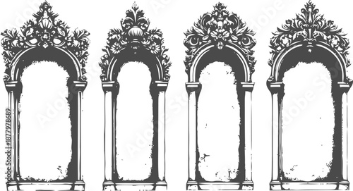 Set of four ornate vintage decorative frames with baroque floral embellishments and intricate details