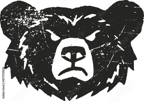 grizzly bear head illustration with fierce expression and rough textured design