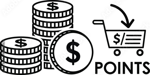Earning rewards points with money and shopping cart