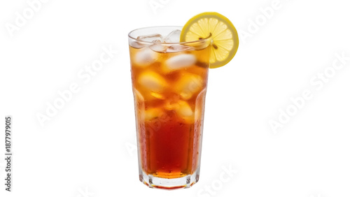 Εκτύπωση καμβά Refreshing iced tea with lemon slice isolated PNG, cool summer drink for refresh