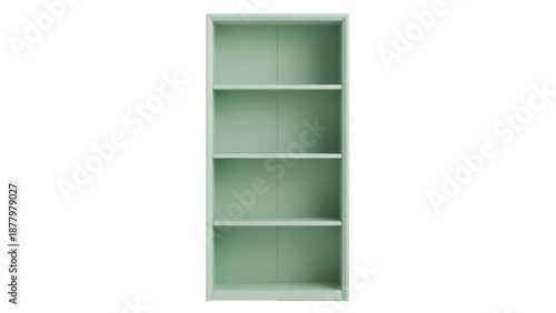 Fotografie Light green bookcase PNG isolated on transparent background, minimalist shelving