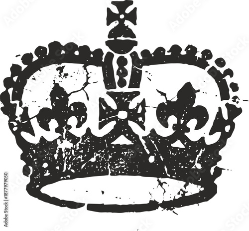 distressed vintage crown silhouette with fleur de lis and cross design elements