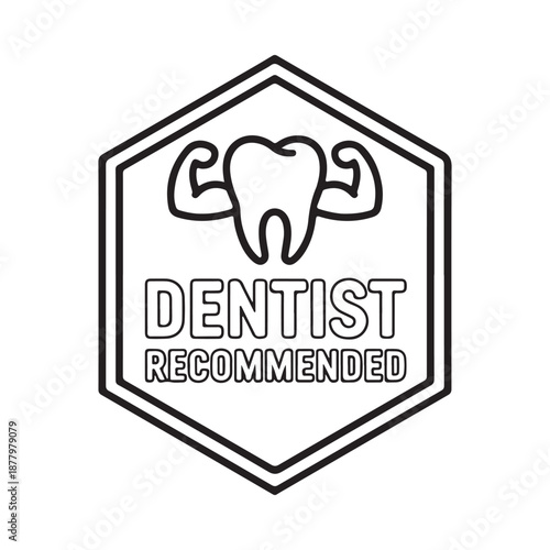 Dentist recommended badge with tooth illustration inside a hexagonal frame