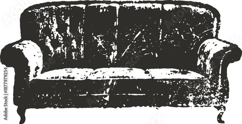 Vintage distressed sofa silhouette with classic design and worn texture