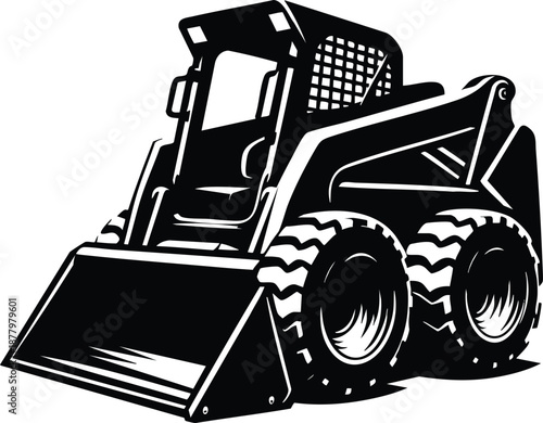 Skid steer loader machine with front bucket isolated on a white background vector illustration
