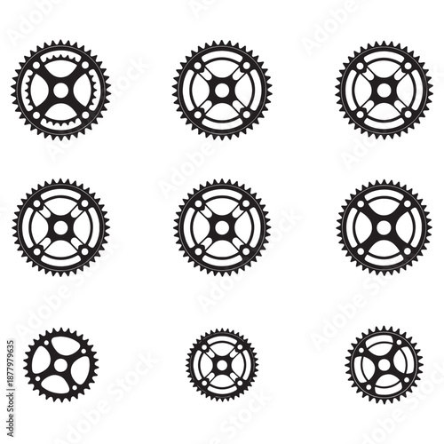 Cycling Gear Components Grid  Black And  Gray Crankset Icons