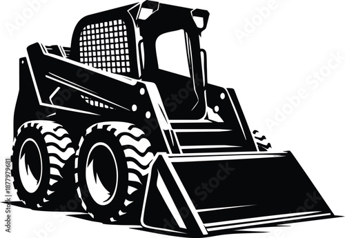 Skid steer loader machine with front bucket isolated on a white background vector illustration