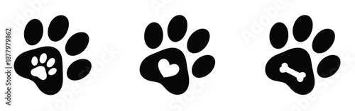 Heart paw icon vector set, featuring dog paw illustrations, love dog symbols, vector graphics perfect for pet shops