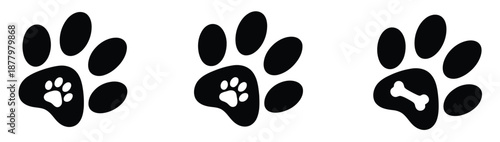 Heart paw icon vector set, dog paw illustration sign collection, love dog symbol, cute vector graphics for pet design, animal-themed projects, veterinary, and pet care branding.