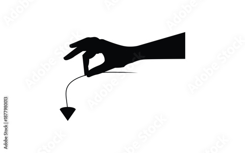 Black silhouette of a hand holding a plumb bob