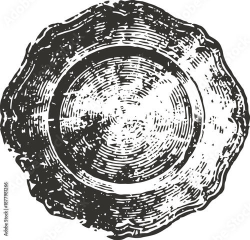 tree trunk cross section with visible growth rings and irregular bark outline illustration