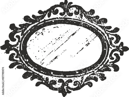 Vintage ornate oval frame with distressed texture and decorative floral pattern