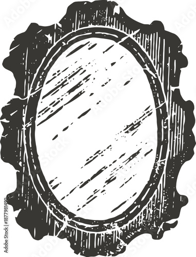 Vintage ornate oval mirror with decorative carved wooden frame, antique home decor