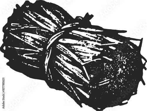 Two bundles of tied dried herbs with detailed texture and natural rustic appearance