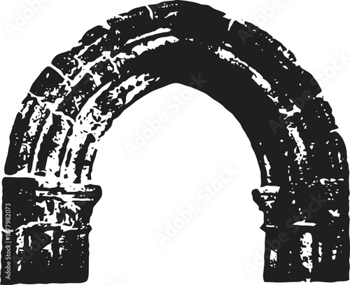 Ancient stone archway silhouette with weathered texture and detailed masonry structure