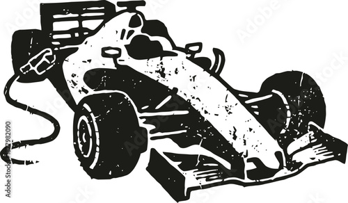 vintage race car silhouette with grunge texture, single seater formula vehicle