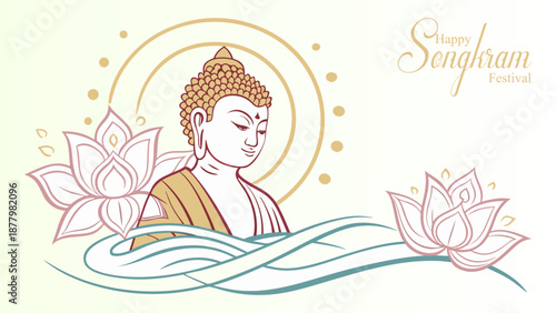 Serene Buddha with Lotus for Songkran Festival Celebration
