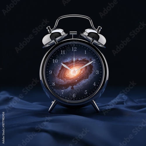 An isolated vintage metal bell alarm clock with a classic retro face sits against a blue background to remind you of the morning wake hour