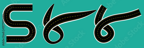 Creative Road Number Sign with Curved Black and Yellow Design