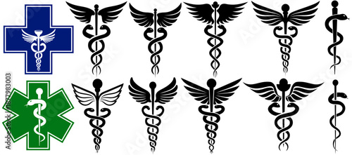vector set Medical snake icons collections. Caduceus Icon Pharmaceutical symbol. medical logo template design vector illustration