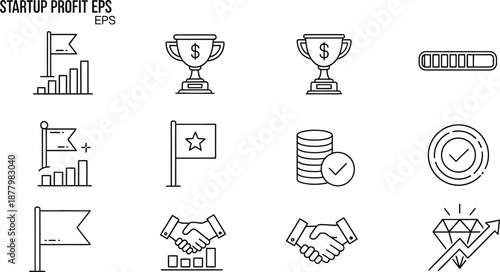 Collection of business achievement and partnership icons