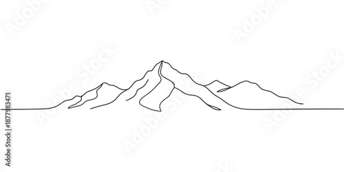Mountains landscape view. Continuous one line drawing.
