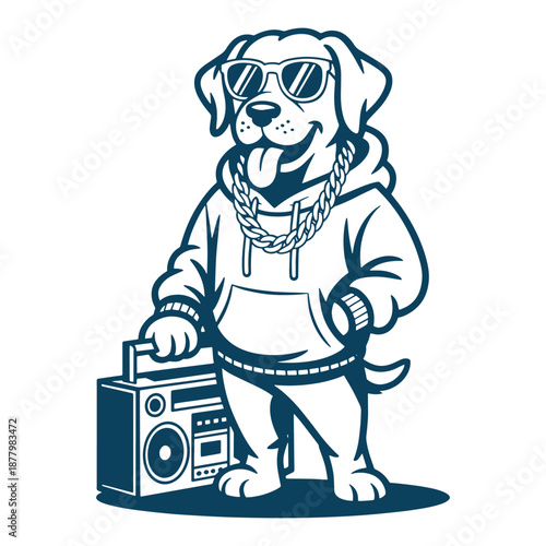 Cute Smiling Dog Face Line Art Illustration