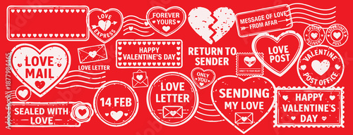 Romantic valentine's day postmark and love mail rubber stamp set — love letter postal collection