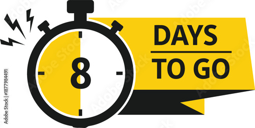 Bold yellow and black vector countdown badge with ribbon banner, stopwatch icon, and lightning accents for sales promotions.