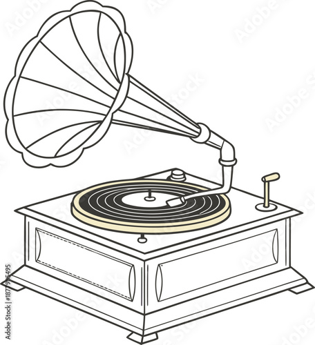 Vintage gramophone, antique music player device