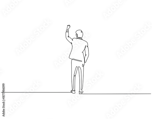 Continuous one line drawing of businessman from rear view. One line drawing illustration of businessman looking back. On target concept single line. Editable outline