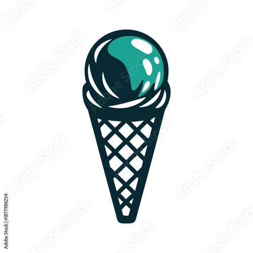 Refreshing Teal Ice Cream Cone Vector Illustration