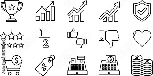 Collection of business and finance icons including ratings and rewards