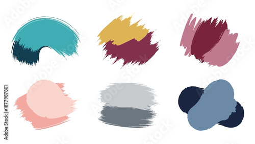 Abstract brush strokes and paint splatters in a variety of muted and vibrant colors, perfect for artistic and design projects