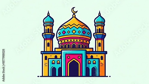 Wallpaper Mural Illustrated mosque with crescent moon isolated on white background Torontodigital.ca